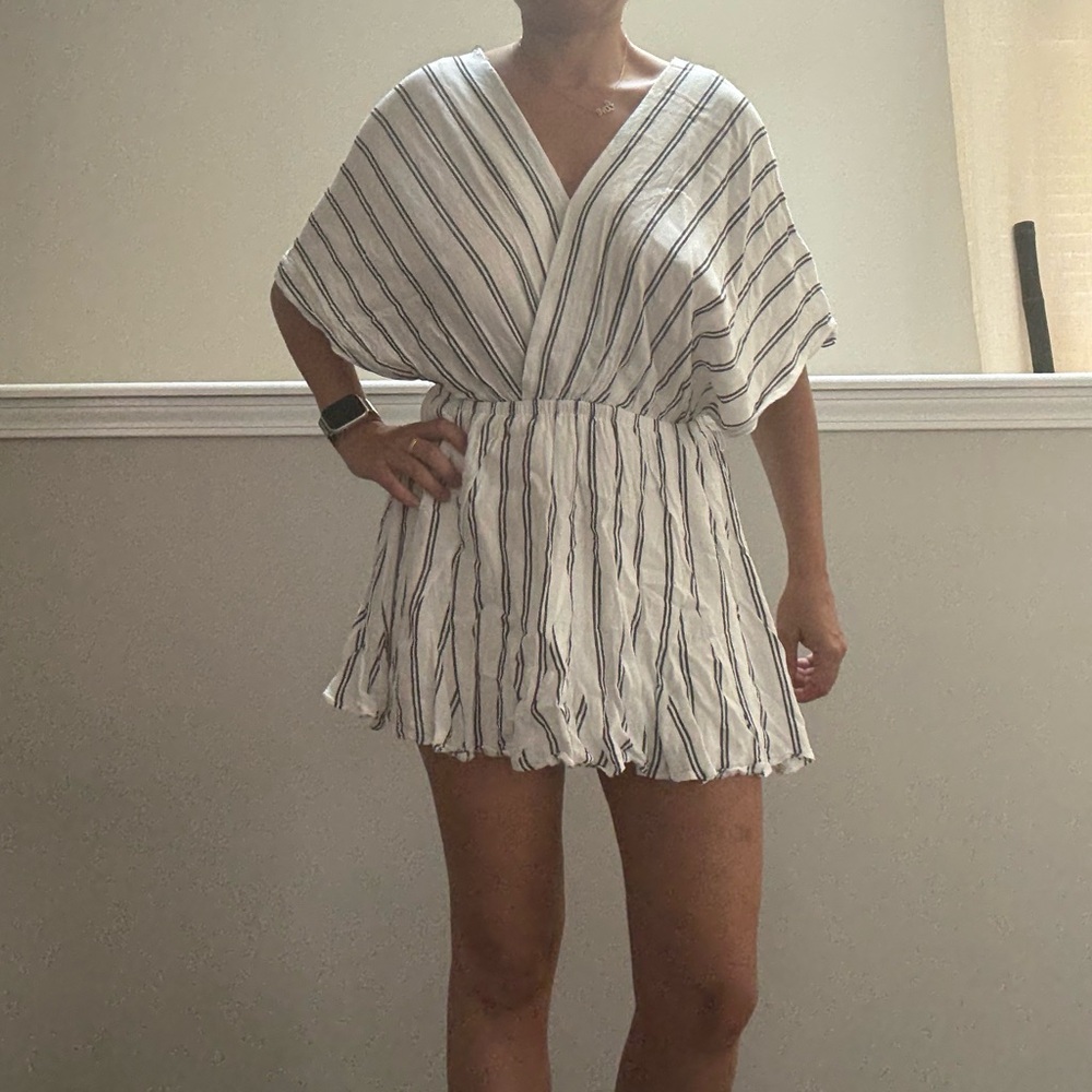 Mustard Seed White and Black Striped Mini Dress